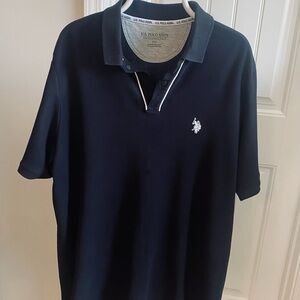 3 U.S. Polo Assn. Men's Black, white and cream/ blue Polo Shirt bundle of 3